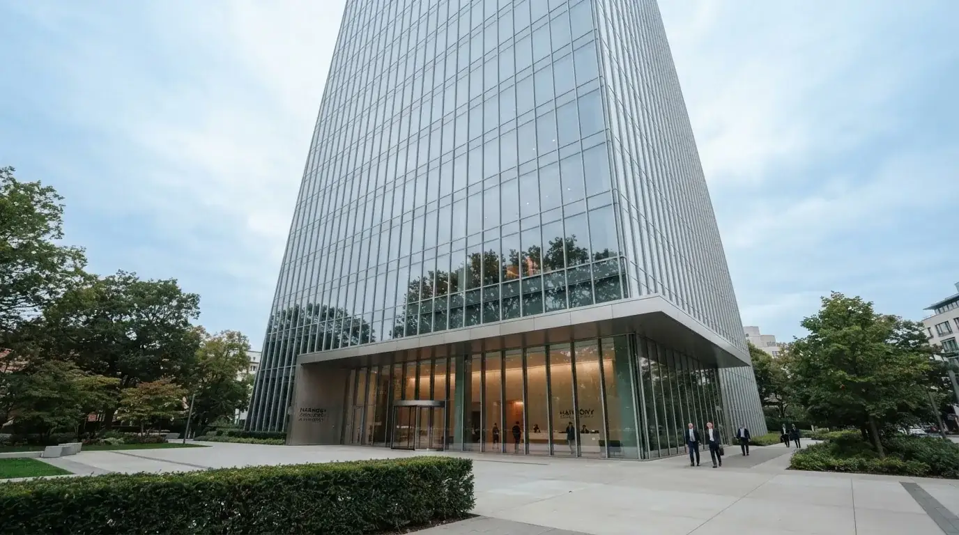 Fotografía de un edificio de oficinas corporativas con fachada de cristal, simbolizando la regulación y la supervisión del sector del juego.